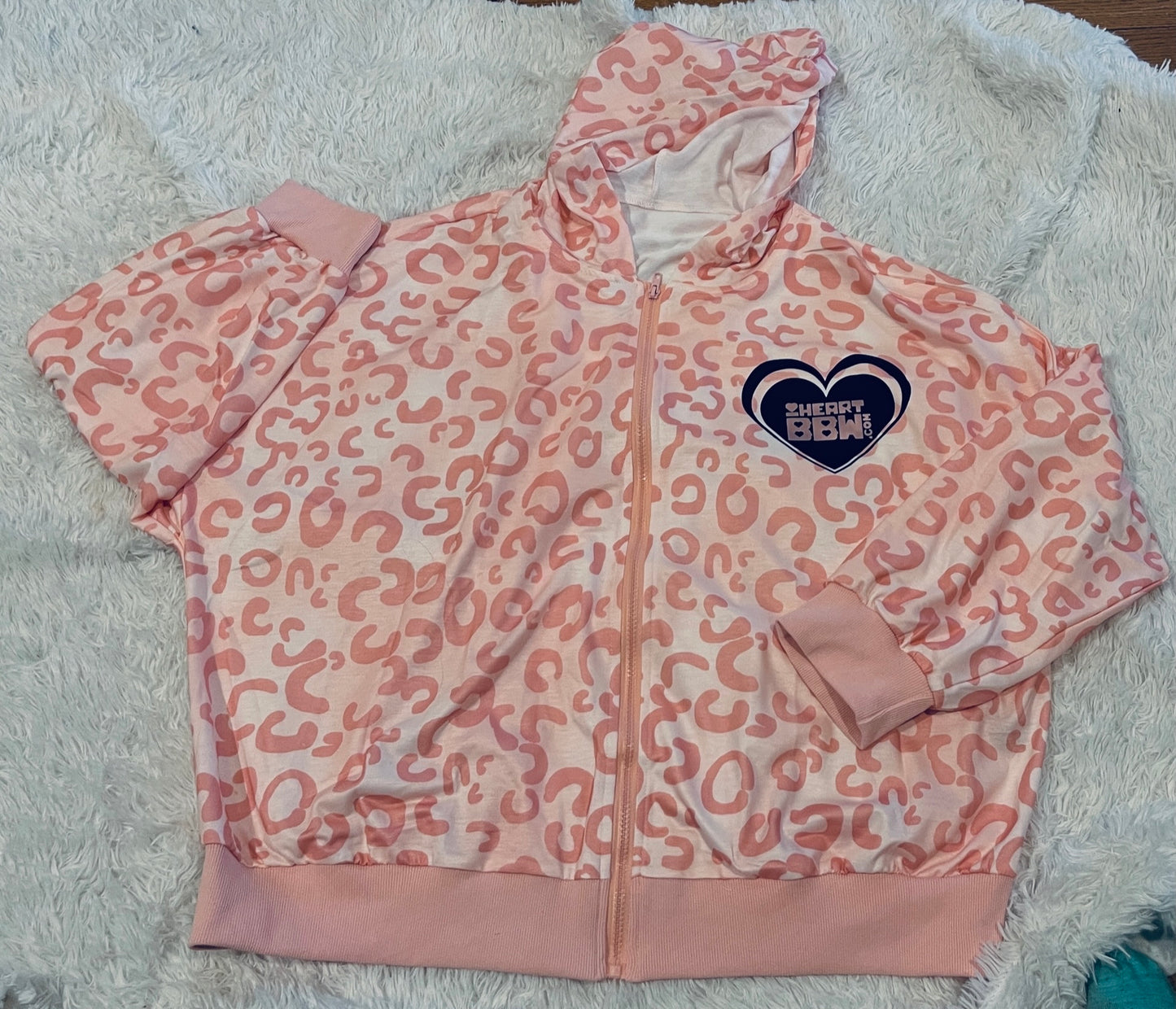 Pink Leopard Zip up Hoodie with Black Logo - 3x