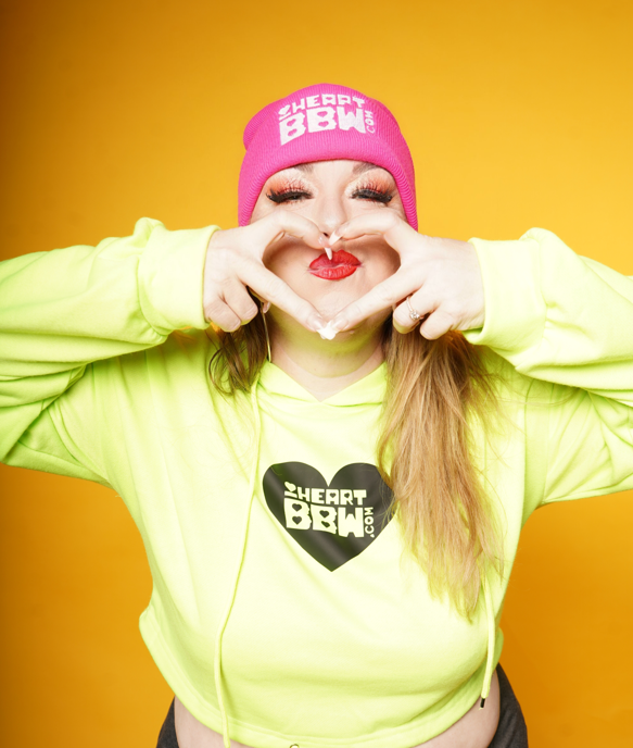 Neon Green Drawstring Crop Hoodie, Black Logo - 3x