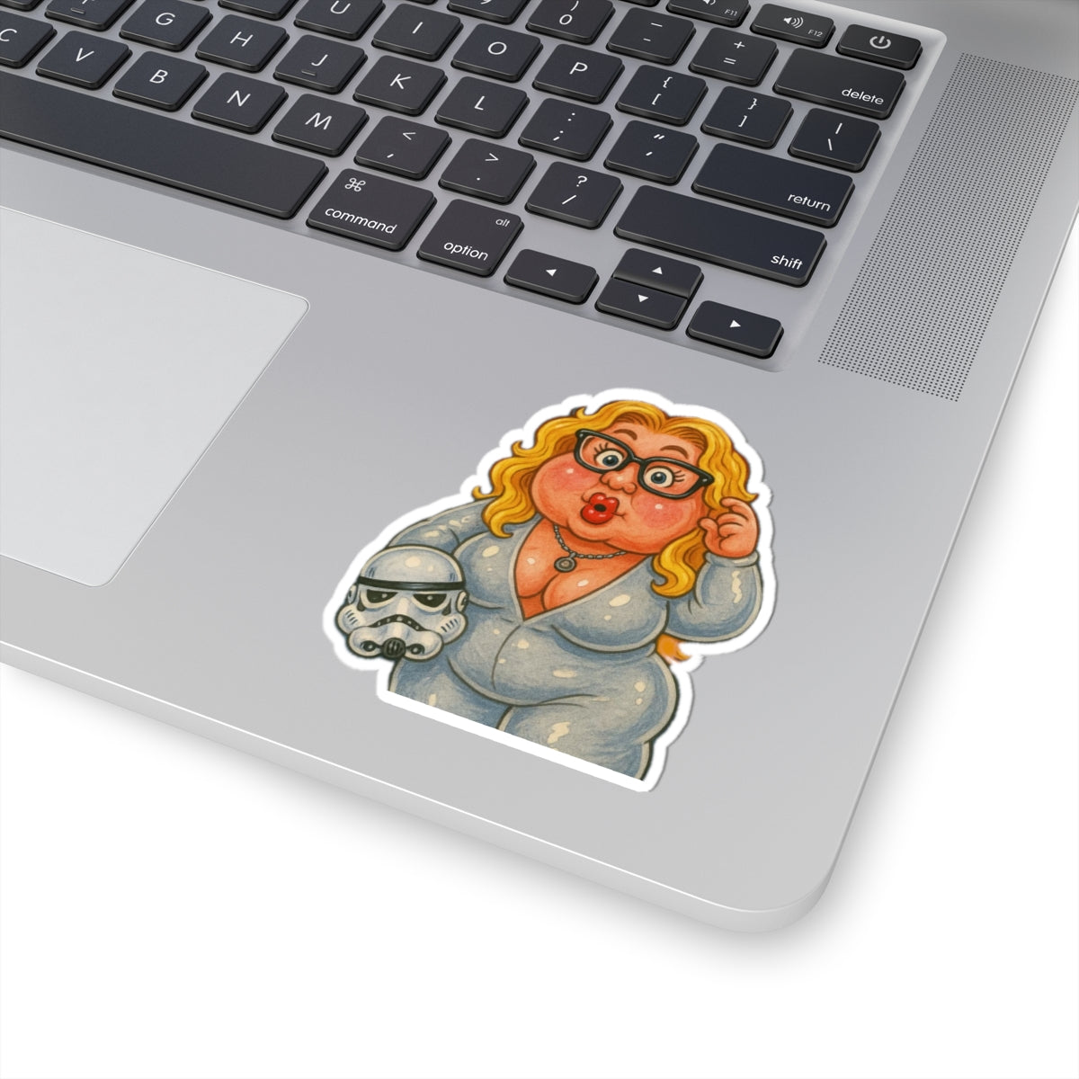 Curvy Storm Trooper Vinyl Sticker – Galactic Glam Edition 👽