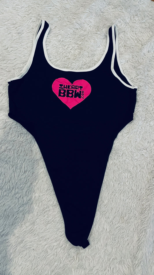 Black Ribbed Stretch Thong Bodysuit with Hot Pink Logo - 3x