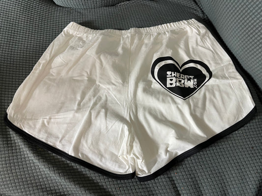 White Sporty Booty Shorts with Black Logo - 2x